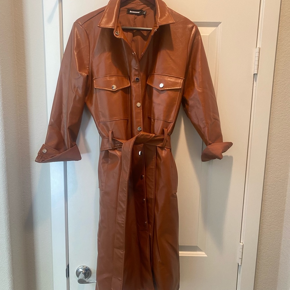 Cognac color faux leather dress/jacket.